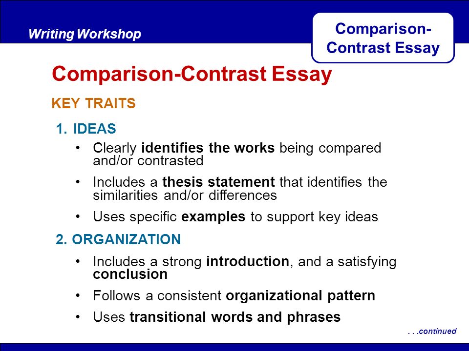 Different Organizational Patterns For Compare And Contrast/ Comparison Essay